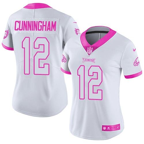 Nike Philadelphia Eagles #12 Randall Cunningham White/Pink Women's Stitched NFL Limited Rush Fashion Jersey