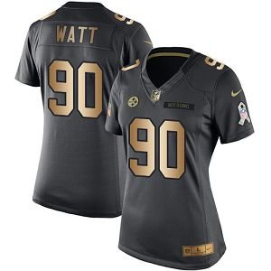 Nike Pittsburgh Steelers #90 T. J. Watt Black Women's Stitched NFL Limited Gold Salute to Service Jersey