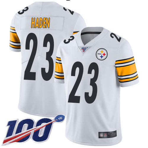 Men's Pittsburgh Steelers #23 Joe Haden White Stitched NFL 100th Season Vapor Limited Jersey