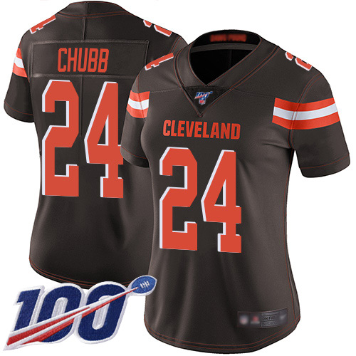 Women's Cleveland Browns #24 Nick Chubb Brown Team ColorStitched NFL 100th Season Vapor Limited Jersey