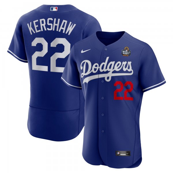 Men's #22 Los Angeles Dodgers Clayton Kershaw Nike Royal 2024 World Series Alternate Authentic Player Jersey