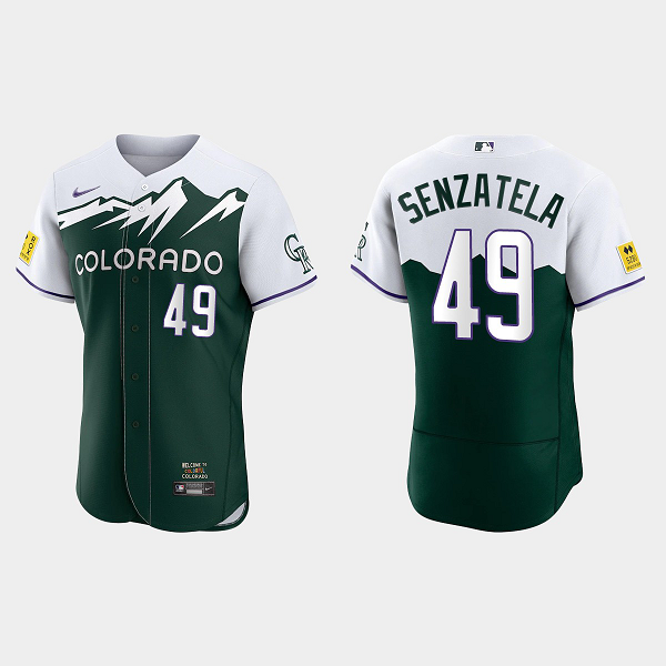 Men'a Colorado Rockies #49 Antonio Senzatela 2022 City Connect Green Flex Base MLB Jersey