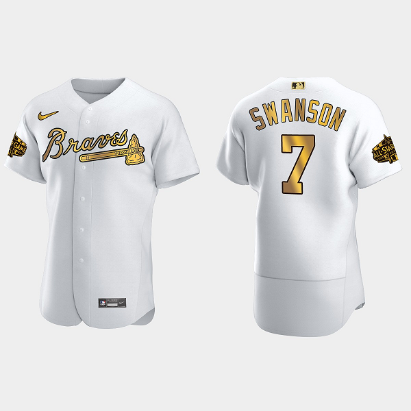 Men's Atlanta Braves #7 Dansby Swanson 2022 MLB All-Star Game Flex Base Jersey - White Gold