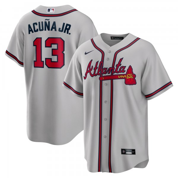 Men's Atlanta Braves Ronald Acuna Jr. Nike Gray Road Replica Player Name Jersey