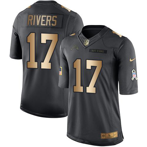 Nike Los Angeles Chargers #17 Philip Rivers Black Men's Stitched NFL Limited Gold Salute To Service Jersey