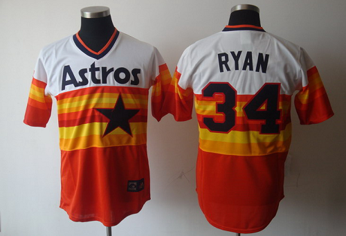 Mitchell And Ness Houston Astros #34 Nolan Ryan White/Orange Stitched Throwback MLB Jersey