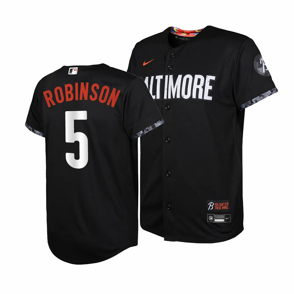 Youth Baltimore Orioles #5 Brooks Robinson 2023 City Connect Cool Base Jersey Black