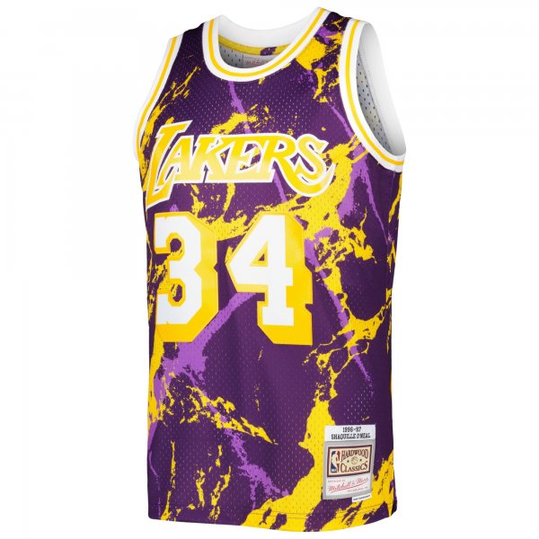 Men's Los Angeles Lakers Shaquille O'Neal Mitchell & Ness Purple 1996/97 Hardwood Classics Marble Swingman Jersey