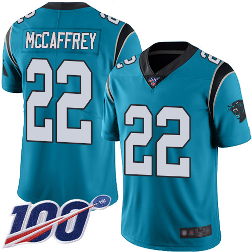 Carolina Panthers #22 Christian McCaffrey Blue Alternate Men's Stitched NFL 100th Season Vapor Limited Jersey