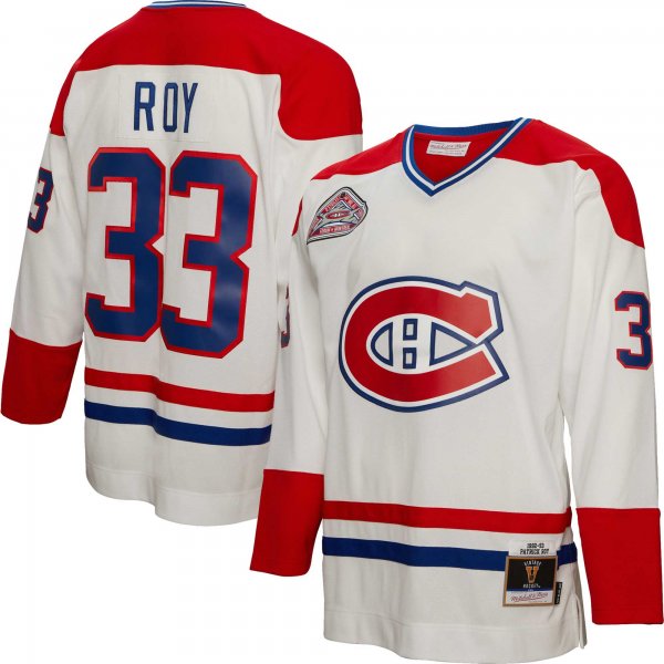 Men's Montreal Canadiens Patrick Roy Mitchell & Ness White  1992/93 Blue Line Player Jersey