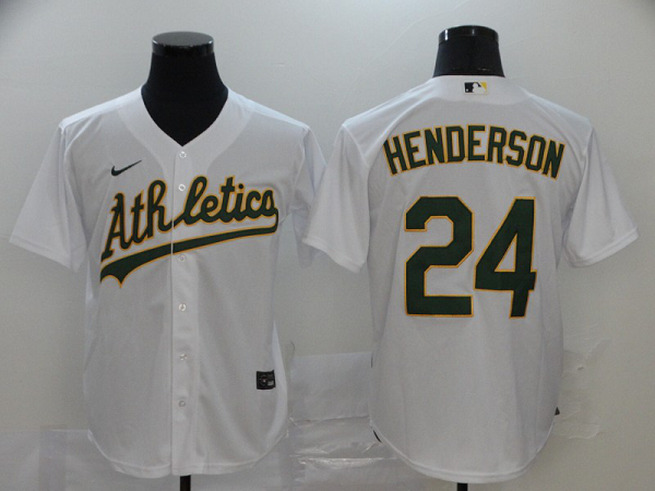 Men's Oakland Athletics #24 Rickey Henderson White Stitched MLB Cool Base Nike Jersey