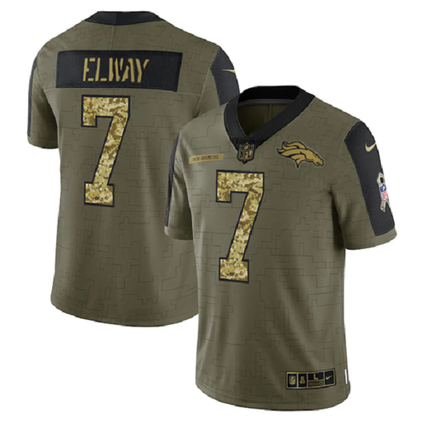 Denver Broncos John Elway Olive 2021 Salute to Service Limited Men's NFL Jersey