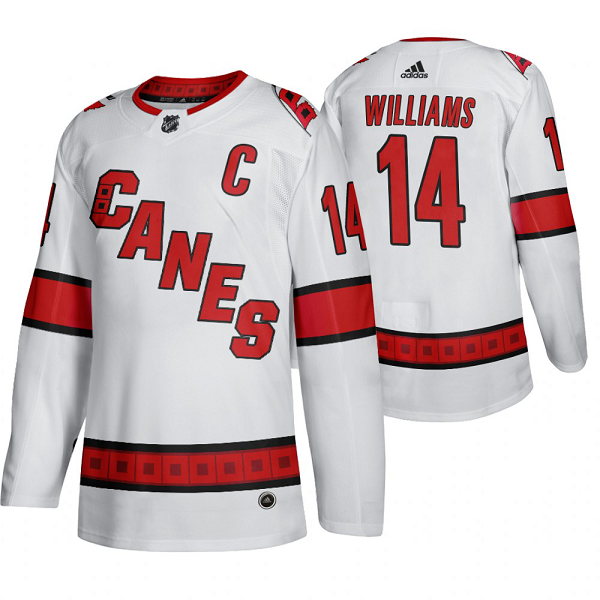 Men's Adidas Carolina Hurricanes #14 Justin Williams 2019-20 Away Player White Jersey