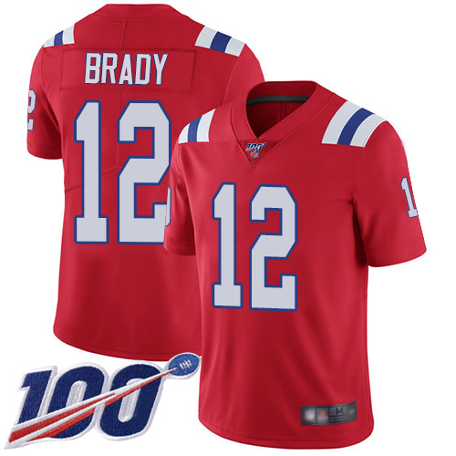 New England Patriots #12 Tom Brady Red Alternate Youth Stitched NFL 100th Season Vapor Limited Jersey