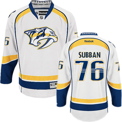 Nashville Predators #76 PK Subban Men's White Away NHL Reebok Jersey