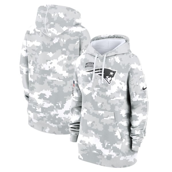 Women's Nike Arctic Camo New England Patriots 2024 Salute To Service Club Fleece Pullover Hoodie