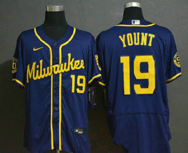 Men's Milwaukee Brewers #19 Robin Yount Navy Blue Stitched MLB Flex Base Nike Jersey