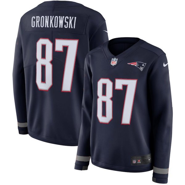 Men's New England Patriots #87 Rob Gronkowski Nike Navy Therma Long Sleeve Jersey