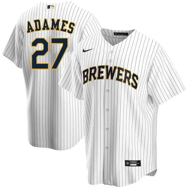 Men's Milwaukee Brewers #27 Willy Adames White MLB Cool Base Jersey