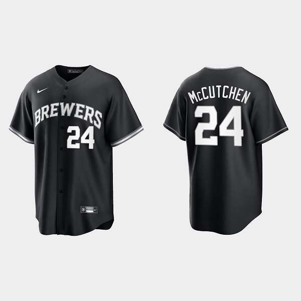 Men's Milwaukee Brewers #24 Andrew McCutchen Black White MLB Jersey