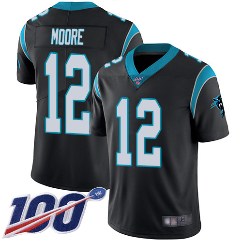 Carolina Panthers #12 DJ Moore Black Team Color Youth Stitched NFL 100th Season Vapor Limited Jersey