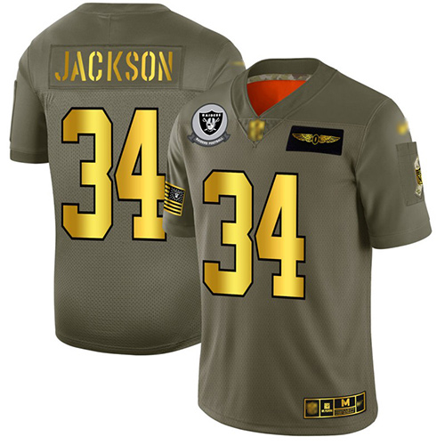 Men's Las Vegas Raiders #34 Bo Jackson Camo/Gold Stitched NFL Limited 2019 Salute To Service Jersey