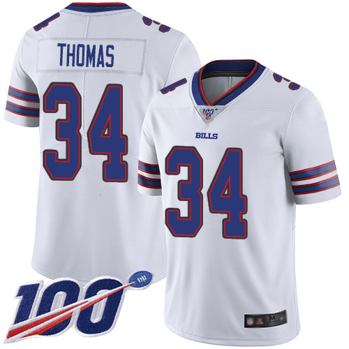 Buffalo Bills #34 Thurman Thomas White Men's Stitched NFL 100th Season Vapor Limited Jersey