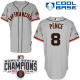 San Francisco Giants #8 Hunter Pence Grey Road Cool Base W/2014 World Series Champions Patch Stitched MLB Jersey