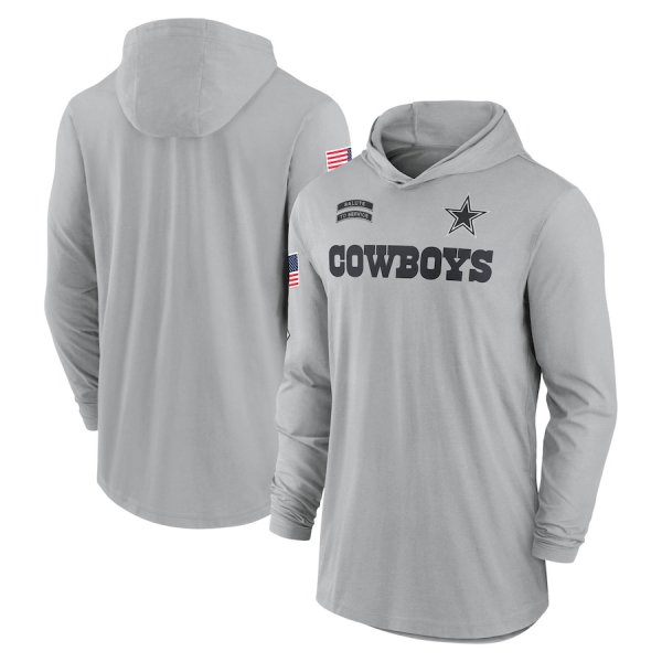 Men's Nike Gray Dallas Cowboys 2024 Salute to Service Lightweight Performance Long Sleeve Hoodie T-Shirt