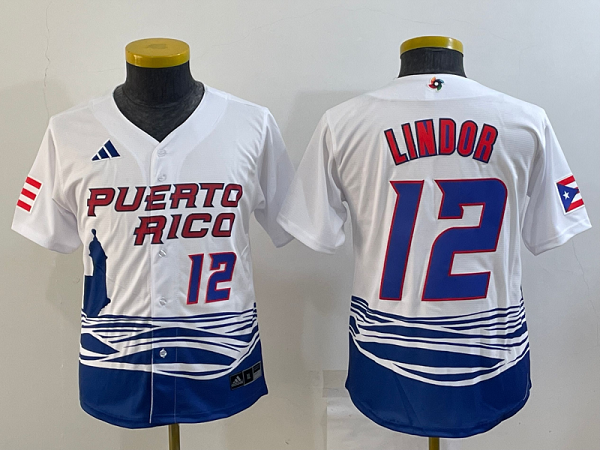 Women's Puerto Rico 2023 World Baseball #12 Francisco Lindor Classic White Men's MLB Jersey