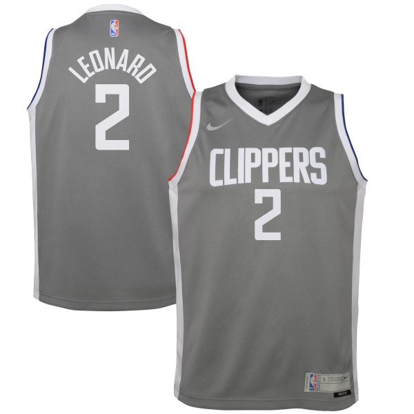 Youth LA Clippers Kawhi Leonard Nike Gray 2020/21 Swingman Player Jersey - Earned Edition