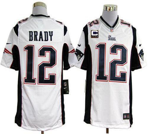 Nike New England Patriots #12 Tom Brady White With C Patch Men's Stitched NFL Game Jersey