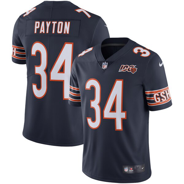 Men's Nike Chicago Bears #34 Walter Payton Navy 100th Season Retired Limited NFL Jersey