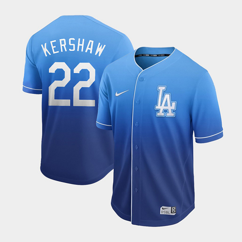 Men's Nike Los Angeles Dodgers #22 Clayton Kershaw Royal Fade MLB Jersey