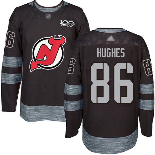 New Jersey Devils Jersey #86 Jack Hughes Black 1917-2017 100th Anniversary Stitched NHL Jersey