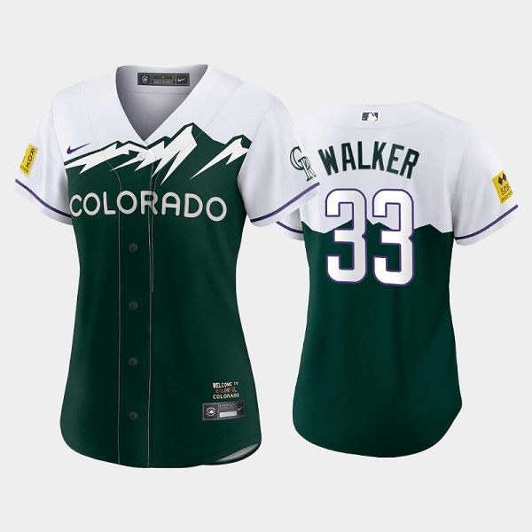 Women's #33 Larry Walker Colorado Rockies Replica Green 2022 City Connect MLB Jersey