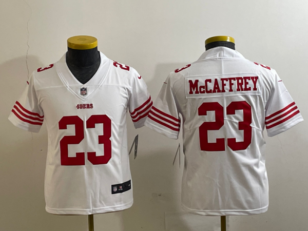 Youth San Francisco 49ers #23 White Christian McCaffrey Jersey