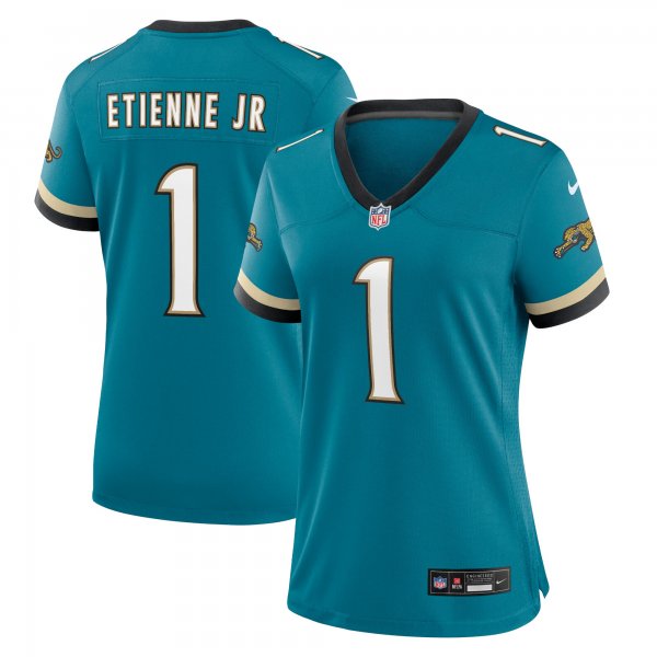 Women's Jacksonville Jaguars #1 Travis Etienne Jr Nike Teal Prowler Throwback Limited Jersey