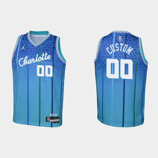 Youth Charlotte Hornets #00 Custom 2021-22 75th Anniversary City Blue NBA Jersey