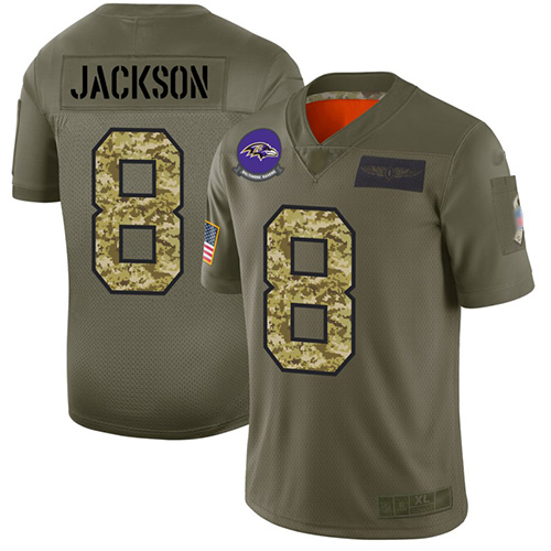 Baltimore Ravens #8 Lamar Jackson Olive/Camo Men's Stitched NFL Limited 2019 Salute To Service Jersey