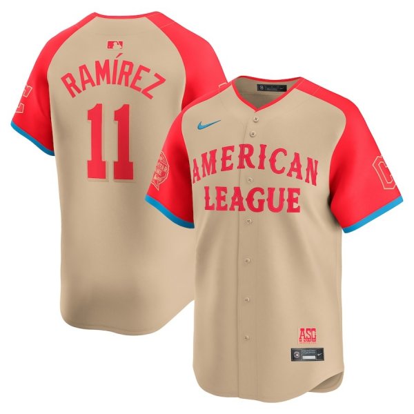 Men's American League #11 Jose Ramirez Nike Cream 2024 MLB All-Star Game Cool Base Jersey