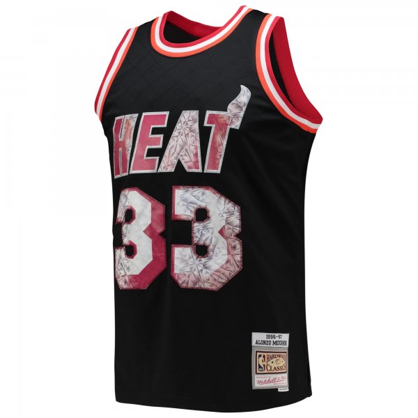 Men's Miami Heat Alonzo Mourning Mitchell & Ness Black 1996/97 Hardwood Classics NBA 75th Anniversary Diamond Swingman Jersey