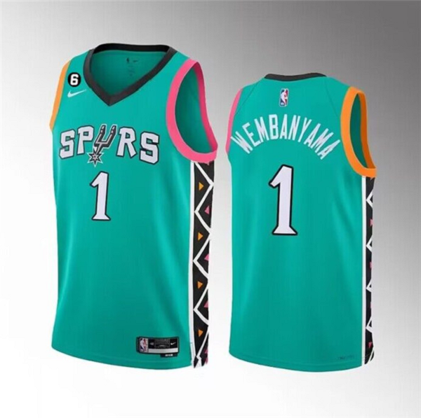 Men's San Antonio Spurs #1 Victor Wembanyama Teal 2022/23 City Edition Swingman With NO.6 Patch Stitched NBA Jersey