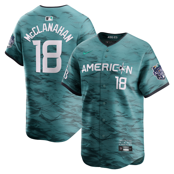 Men's American League #18 Shane McClanahan Nike Teal 2023 MLB All-Star Game Cool Base Jersey