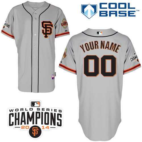 San Francisco Giants Grey Men's Customized 2014 World Series Champions Cool Base Road 2 MLB Jersey