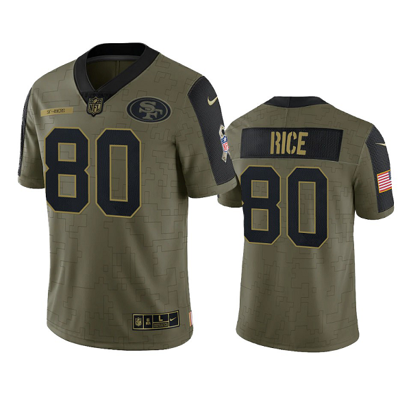 San Francisco 49ers Jerry Rice Olive 2021 Salute To Service Men's Limited NFL Jersey