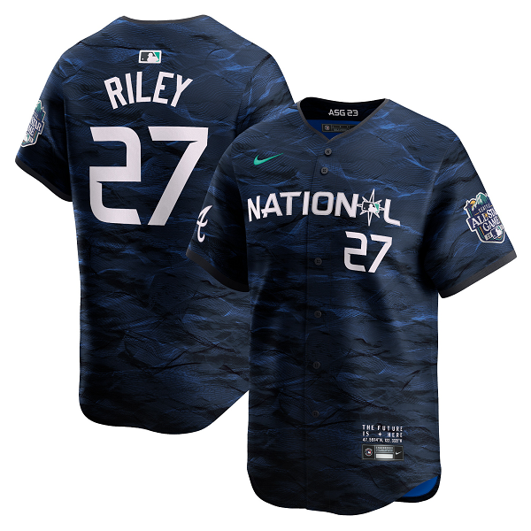 Men's National League #27 Austin Riley Nike Royal 2023 MLB All-Star Game Cool Base Jersey