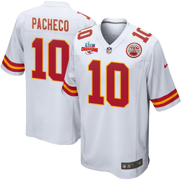 Isiah Pacheco #10 Kansas City Chiefs Super Bowl LVII Champions 3 Stars Men's Game White NFL Jersey