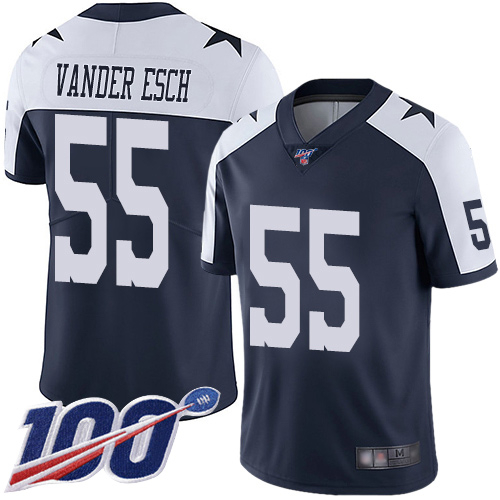 Dallas Cowboys #55 Leighton Vander Esch Navy Blue Thanksgiving Men's Stitched NFL 100th Season Vapor Throwback Limited Jersey