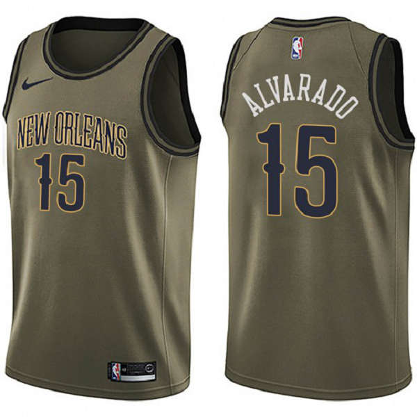 Men's New Orleans Pelicans #15 Jose Alvarado Green Salute to Service NBA Jersey